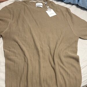 Denim & Flower Tan Ribbed Crewneck Sweater Tee
